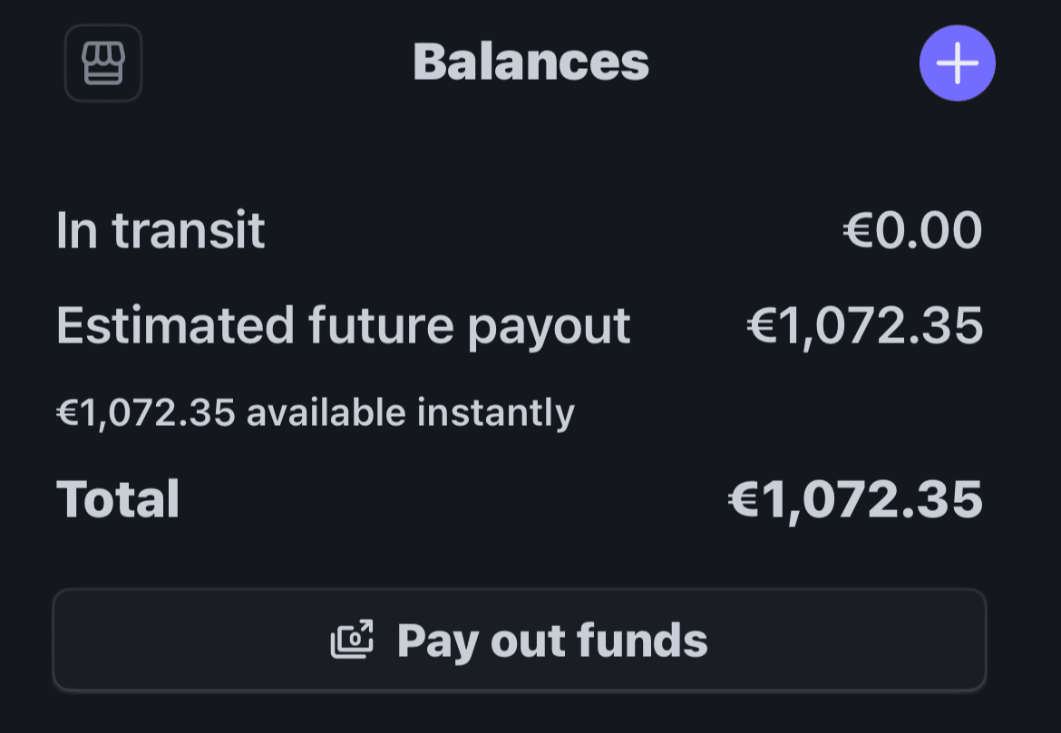 Student result showing 1,072 euros available for payout